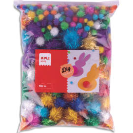 APLI KIDS Sachet de 400 pompons format XXL couleurs brillantes assorties photo du produit