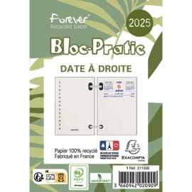 LECAS Bloc éphéméride date à droite, Janvier à Décembre 2024, 1 jour par  page + note à gauche, 8,5x11,5cm ≡ CALIPAGE