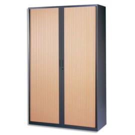 MT INTERNATIONAL Armoire haute métal monobloc Corps anthracite/Rideaux hêtre 4 tablet.- Dim. 120x198x43cm photo du produit