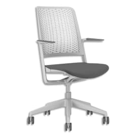 Fauteuil WITH ME Inclinaison synchrone du dossier, accoudoir fixe, structure blanche, assise tissu gris photo du produit