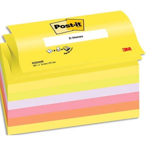 POST-IT Lot de 6 Recharges Z-notes 100 feuilles 7,6 x 12,7 cm coloris néon assortis photo du produit