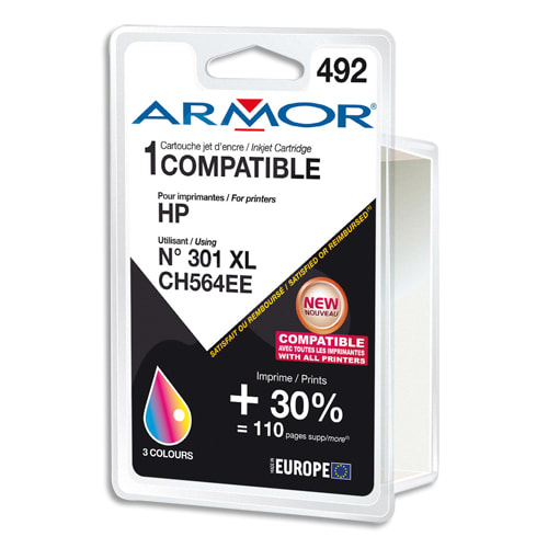 ARMOR Cartouche compatible Jet d'encre 3 Couleurs Cyan Magenta Jaune HP 301XL B20416R1 photo du produit Principale L