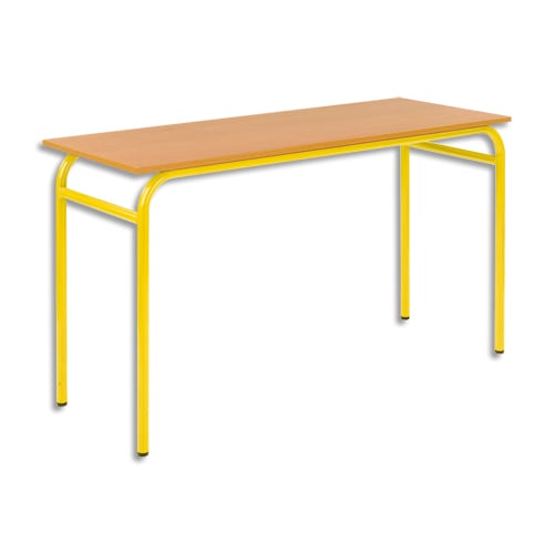 SODEMATUB Lot de 4 tables scolaire BIPLACE, hêtre, plateau 130 x 50 cm, hauteur 64 cm, taille 4, Jaune photo du produit Principale L