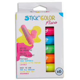 O'COLOR Boîte de 6 sticks de gouache solide 10g. 6 couleurs fluo assorties photo du produit