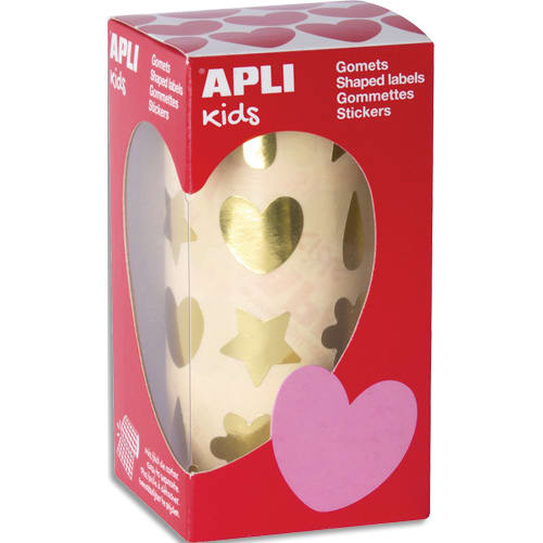 APLI KIDS Boîte de gommettes en rouleau forme cœur, fleurs, larmes et étoiles couleur or photo du produit Principale L