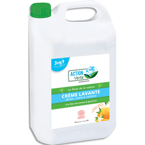 ACTION VERTE Bidon de 5L gel lavant mains, corps, cheveux Ecolabel parfum miel fleur d'oranger photo du produit Principale L