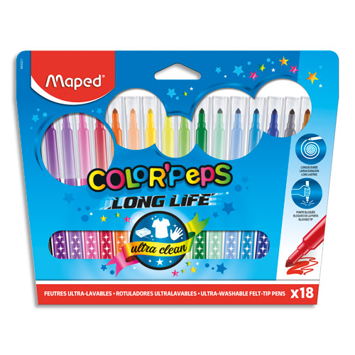 MAPED Pochette 18 feutres de coloriage COLOR'PEPS pointe moyenne. Coloris assortis photo du produit