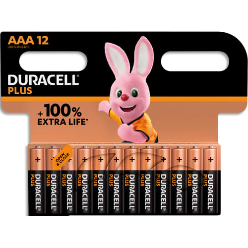 DURACELL Piles alcalines AAA Plus 100%, 1,5V LR03 MN2400, lot de 12 piles photo du produit