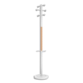 UNILUX Portemanteau Access 6 patères arrondies. Bois FSC. H: 175 cm. Porte-parapluies. Blanc bois photo du produit