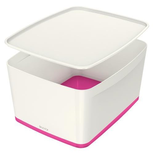 LEITZ Boîte MYBOX medium avec couvercle en ABS. Coloris Blanc fond Rose photo du produit Principale L