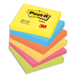 POST-IT Lot de 6 blocs repositionnables de 100 feuilles. Format 7,6 x 7,6 cm. Couleurs ''énergiques'' photo du produit