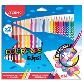 MAPED Combo pack Color Peps OOPS. 12 feutres coloriage dont 2 effaçeurs+12 crayons de couleurs avec gomme photo du produit