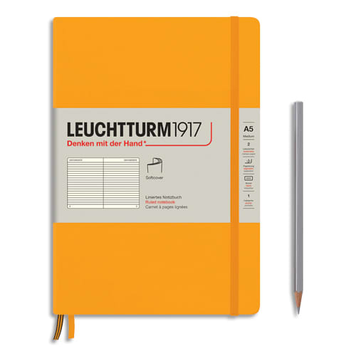 LEUCHTTURM 1917 Carnet souple 14,8x21cm 123 pages lignées numérotées. Coloris Orange photo du produit Principale L