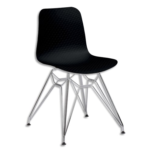 PAPERFLOW Lot de 2 chaises UXSTEEL en polypropylène, pied chromé, assise noire, H79xL49,5xP50,5 cm photo du produit Principale L