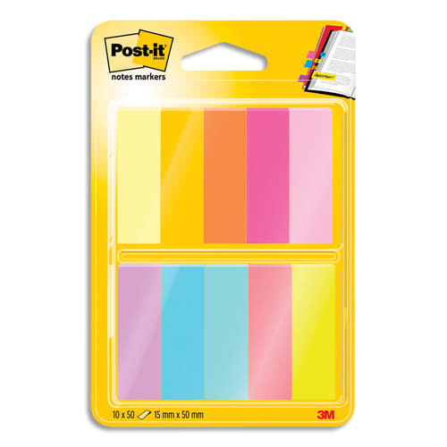 POST-IT 3 blocs 20 marque-pages standards dans un étui transparent 254cm  Coloris: Violet Bleu Vert