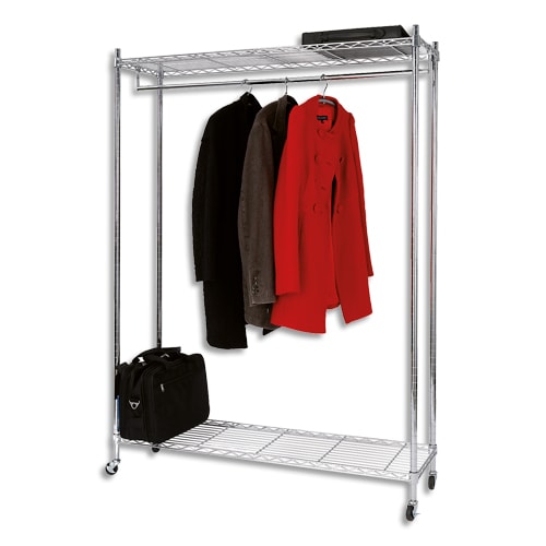 ALBA Vestiaire mobile en fil métal chromé, capacité 70 kg 26 cintres, 2 étagères L89 x H168 x P35 cm photo du produit Principale L