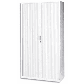 VINCO Armoire haute métal monobloc Corps et Rideaux BLANCHE 4 tablettes - Dim.120x198x43 cm photo du produit