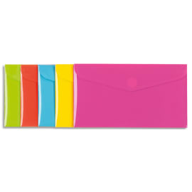 VIQUEL Chemise enveloppe HAPPY FLUO en polypropylène 2/10ème. Format DL 22 x 12,5 cm. Coloris assortis photo du produit