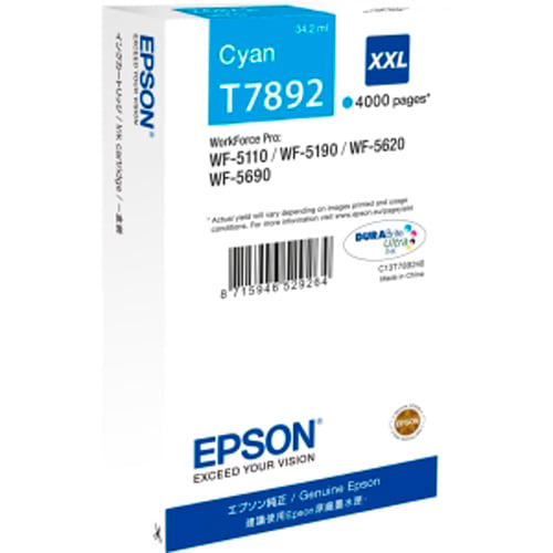 EPSON Cartouche Jet d'Encre Cyan XXL (4 000 p) WF-5xxx (T7892) - C13T789240 photo du produit Principale L