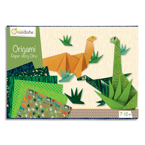 AVENUE MANDARINE 60 feuilles 20x20cm Origami Dino imprimé 2 faces avec 1 planche de stickers yeux photo du produit Principale L