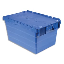 VISO Bac de rangement navette 54L en polypropylène Bleu, gerbable, poignées, Dim L60 x H32 x P40 cm photo du produit