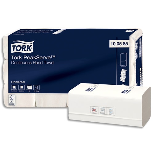 TORK Colis de 12 Paquets de 410 Essuie-mains PeakServe Blanc 1 pli gaufré enchevêtré Ft 22,5 x 20,1 cm photo du produit Principale L