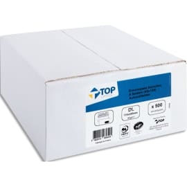 TOP OFFICE Boîte de 500 enveloppes blanches DL 110x220mm fenêtre 45x100mm 80g autocollantes photo du produit