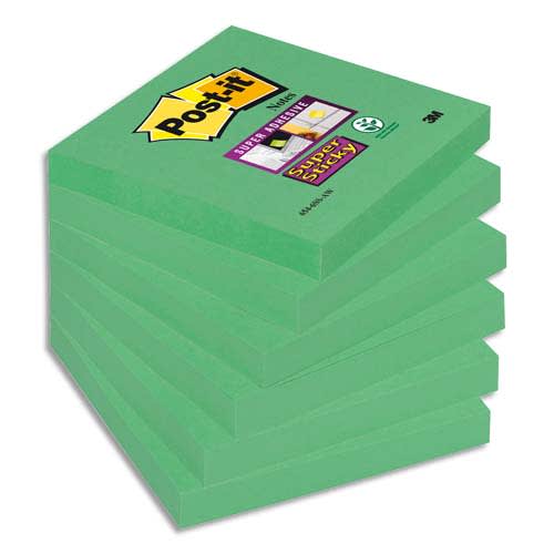 POST-IT Lot de 6 blocs Super Sticky 90 feuilles Vert olive 76 x 76 mm photo du produit