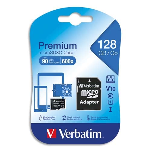 VERBATIM Carte MicroSDXC 128Go+adaptateur Class 10/U1 44085 photo du produit Principale L