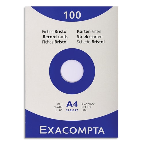 EXACOMPTA Etui de 100 fiches bristol non perforées 210x297mm (A4) unies Blanc photo du produit Principale L