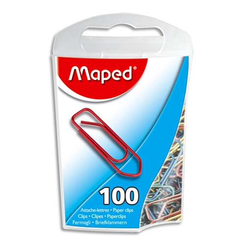 MAPED Boîte de 100 trombonnes en acier laqué 25 mm coloris assortis photo du produit