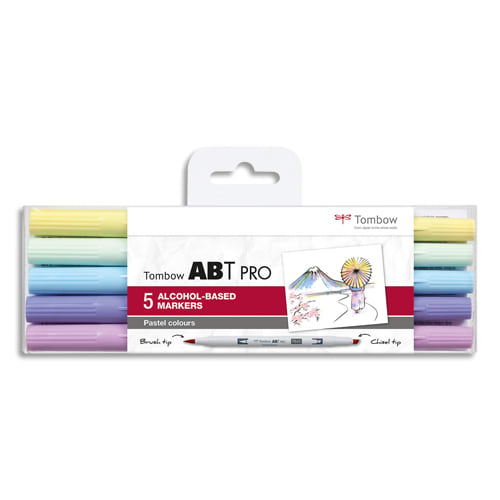 TOMBOW Set de 5 marqueur à base d'alcool ABT PRO, pointe en nylon et pointe biseautée, Couleur Pastel. photo du produit Principale L