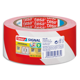 TESA Ruban adhésif Signal Universal Rouge et Blanc, polypropylène, pour marquage, 52 microns, 66 m x 50mm photo du produit