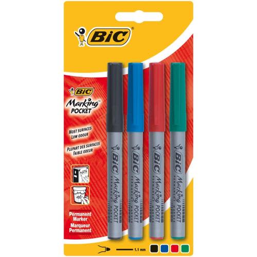 BIC Blister de 4 Marqueurs Permanents Marking Fine à Pointe Conique Fine Couleurs Assorties photo du produit Principale L