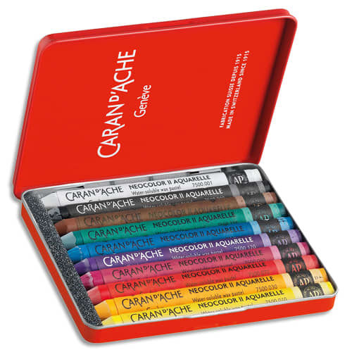 CARAN D'ACHE Boîte métal de 10 couleurs assorties Pastel à la cire aquarellable CLASSIC NEOCOLOR II photo du produit Principale L