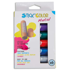 O'COLOR Boîte de 6 sticks de gouache solide 10g. 6 couleurs métallisées assorties photo du produit