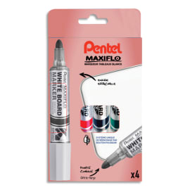 PENTEL Pochette de 4 Marqueurs tableaux blancs MAXIFLO.Marqueur tableaux blancs pointe conique ultra-larg photo du produit