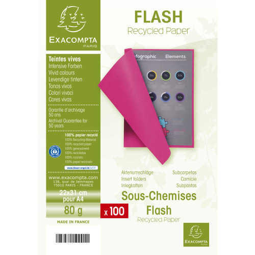 EXACOMPTA Paquet de 100 sous chemises FLASH 80 gr coloris Rouge, 100% recyclé photo du produit Secondaire 3 L