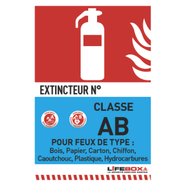 LIFEBOX Panneau de signalisation classe feu AB présence d'extincteur à eau pulvérisée photo du produit