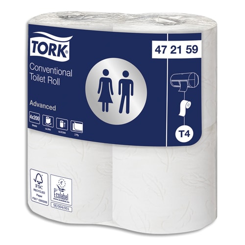 TORK Colis de 8 paquets de 6 rouleaux Papier toilette traditionnel Advanced Blanc 2 plis 200 feuilles photo du produit Principale L