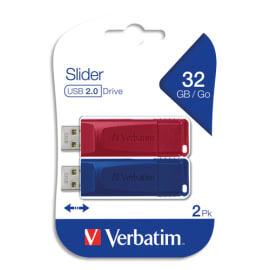 VERBATIM Pack de 2 clés USB 2.0 32Go Rouge/Bleue rétractable 49327 photo du produit