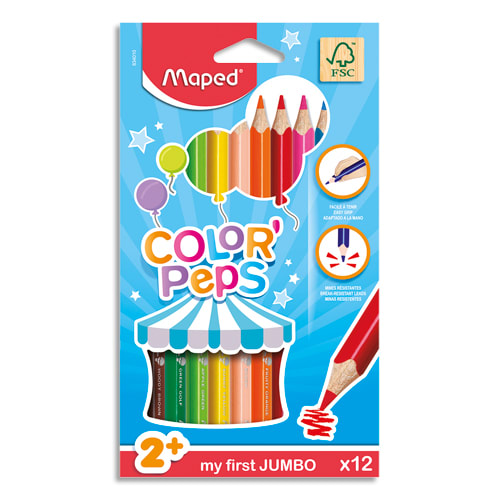 MAPED Color'Peps Jumbo - 12 Crayons de couleur triangulaires certifiés FSC photo du produit Principale L