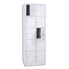 MT INTERNATIONAL Vestiaire 5 Cases 2 Colonnes acier Blanc, L60 x H180 x P50 cm, case L22xH31,5xP47,5 cm photo du produit