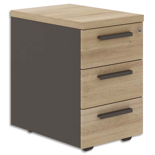 GAUTIER OFFICE Caisson mobile 3 tiroirs Brabant Chêne Anthracite - Dimensions : L42 x H65 x P60 cm photo du produit Principale L