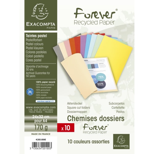 EXACOMPTA Paquet de 10 chemises FOREVER en carte 170g. Coloris assortis photo du produit Secondaire 2 L