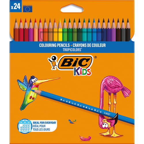 BIC KIDS Tropicolors Crayons de Couleur - Couleurs Assorties, Fabriqués Sans Bois - Etui de 24 photo du produit
