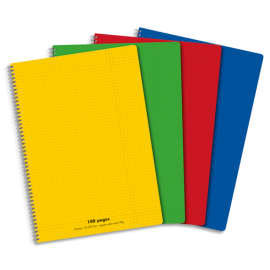 Cahier spirale 21x29,7cm 100 pages petits carreaux 5x5 90g. Couverture polypro aléatoire photo du produit