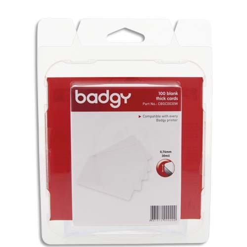 EVOLIS Badgy Lot de 100 cartes PVC épaisses (30mil - 0,76mm) CBGC0030W photo du produit Principale L