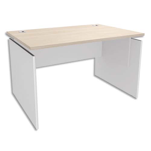 SIMMOB Bureau piètement panneau INEO - Dimensions : L140 x H72,5/75,5/82 x P80 cm Chêne clair Blanc perle photo du produit Principale L