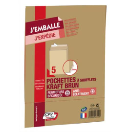 GPV paquet de 5 pochettes kraft brun auto-adhésif, format C4 229x324mm soufflet 30mm 120g photo du produit